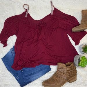 Maroon Cold Shoulder Top